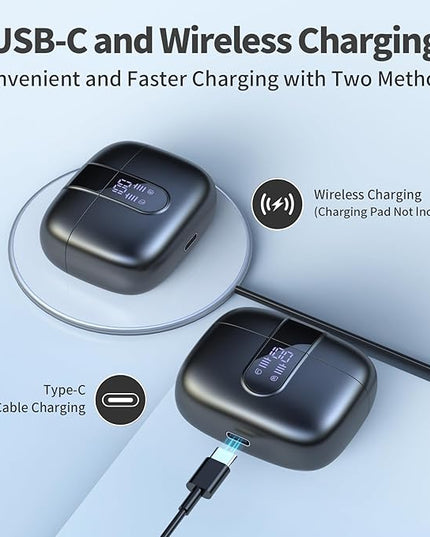 TAGRY 2 Sets X08 Black and Phantom Purple Bluetooth Headphones True Wireless Earbuds 60H Playback Ear Buds with Wireless Charging Case in-Ear Earbuds with Mic