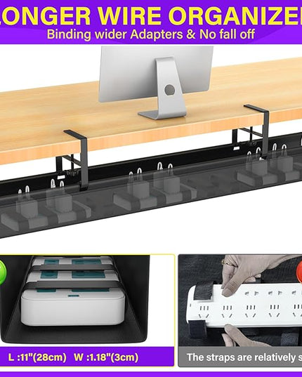 Large Under Desk Cable Management Tray, REFLYING 43.7" Cable Management Under Desk No Drill,Adjustable Clamp Cord Wire Organizer, Cord Hider for Standing Table, Wire Hider for Office,Home (Large)