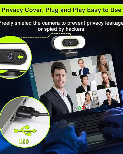Webcam with Ring Light Microphone - Streaming Web Camera, 1080P Full HD Pro Camera for PC Mac Laptop Desktop, USB Computer Webcam with Privacy Cover and Tripod for Zoom Meeting Skype Teams Twitch