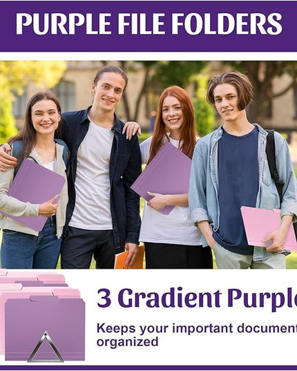 24 Pack Colored File Folders Plastic Purple File Folders Letter Size 1/3 Cut Tabs File Folder Sticky Labels Manila File Folders 8.5 x 11 for Documents Office School Organizer(8 per color) (24, Purple)