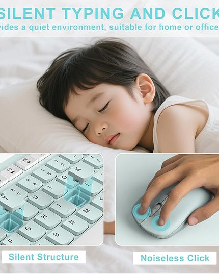 Wireless Keyboard and Mouse Combo, Full-Sized Wireless Keyboard and Adjustable DPI Mouse, 2.4GHz USB Receiver, Keyboard and Mouse for PC, Windows, Desktop, Laptop (Mint Green and White)