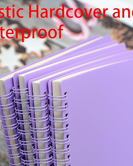Yansanido Spiral Notebook, 4 Pcs 8.3 Inch x 5.9 Inch A5 Purple Thick Plastic Hardcover 8mm Ruled 80 Sheets -160 Pages Journals for Study and Notes (Purple, A5)