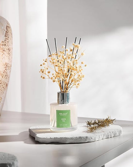 Airkeep Reed Diffuser Set,3.38 fl oz (100 ml) - White Tea Oil Diffusers with 8 Reed Sticks, Home Fragrance Reed Diffuser for Bathroom Shelf Decor