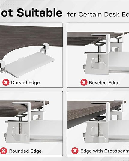 BONTEC KMT01 Under Desk Keyboard Tray, Pull-Out Keyboard & Mouse Platform with C-Clamp, 25.6 x 11.8 in Space-Saving Ergonomic Slide-Out Drawer, White