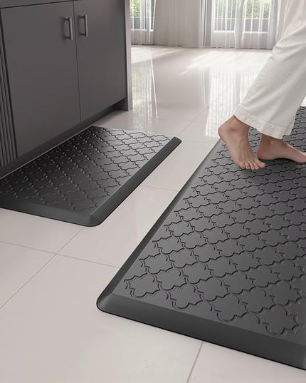 Kitchen Mats for Floor 2 Piece - Anti Fatigue Mats for Kitchen Floor - Non Slip Cushioned Rugs for Standing, Office, Sink, Laundry, Black