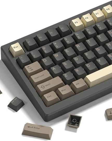 Womier Double Shot PBT Keycaps Set 138 Keys, Cherry Profile Custom Keycaps 60 65 75 100 Percent for 61/64/68/84/87/100/104/108 Retro Gaming Mechanical Keyboard, Brown Gray