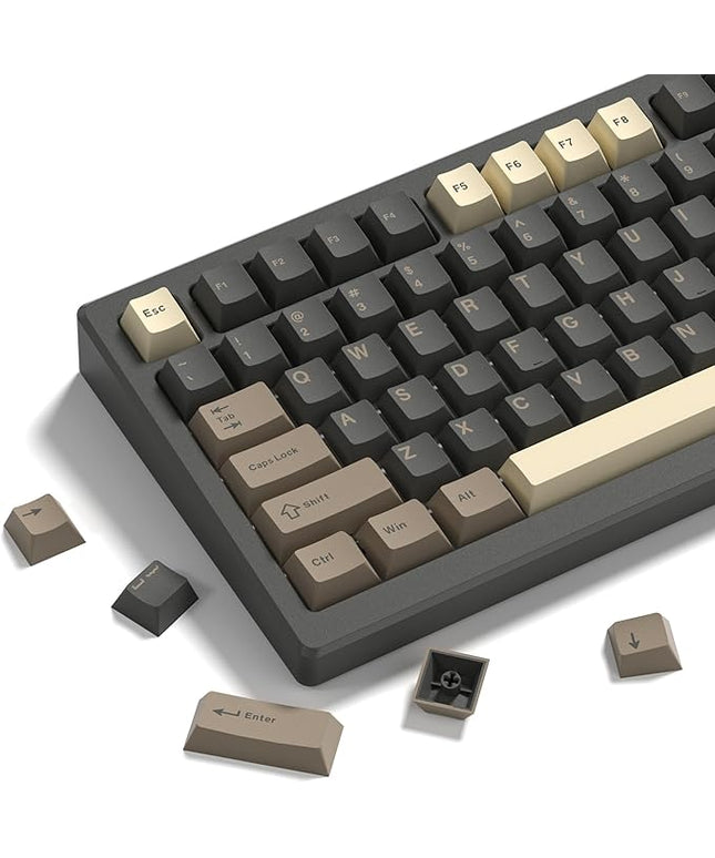 Womier Double Shot PBT Keycaps Set 138 Keys, Cherry Profile Custom Keycaps 60 65 75 100 Percent for 61/64/68/84/87/100/104/108 Retro Gaming Mechanical Keyboard, Brown Gray