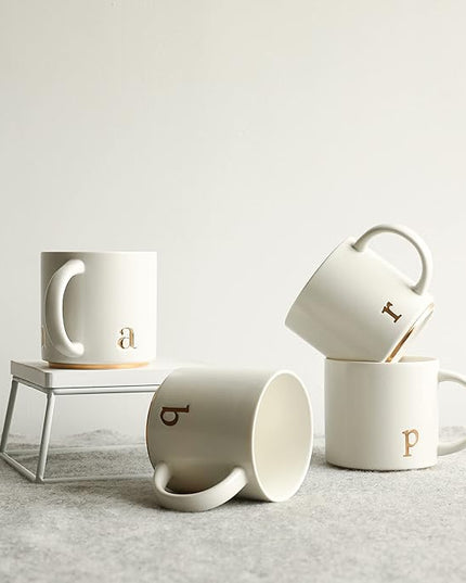 COLLECTIVE HOME - Monogram Ceramic Mugs, 15 oz Golden Initial Coffee Cups, Elegant Alphabet Tea Mugs, Elegant Personalized Mug with Gift Box, Luxurious Cups for Office and Home (a)