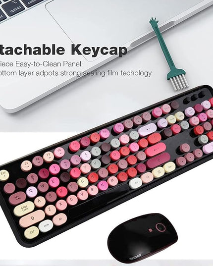 FOPETT Keyboard and Mouse Sets, Wireless, Reliable 2.4 GHz Connectivity for PC,Laptop,Smart TV and More (Black Colorful)