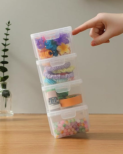 10-Pack Small Plastic Containers with Lids, Clear Stackable Storage Boxes & Bins Organizer for Bead Organizer, Craft Storage, Stickers, Jewelry & Small Items – Square Small