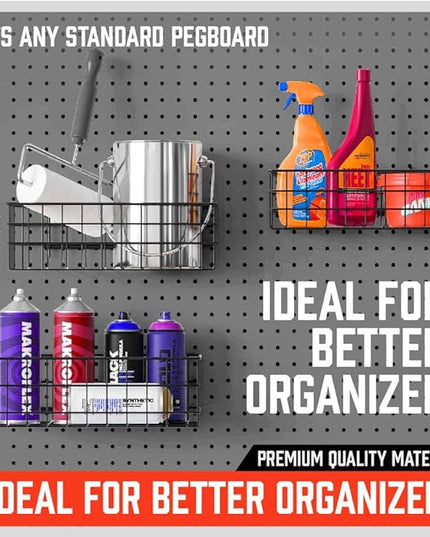 HORUSDY Peg Board Bins and Baskets | 4 Pack | Square Style 4 Size Pegboard Baskets and Pegboard Bins for Organize Workbenches, Accessories