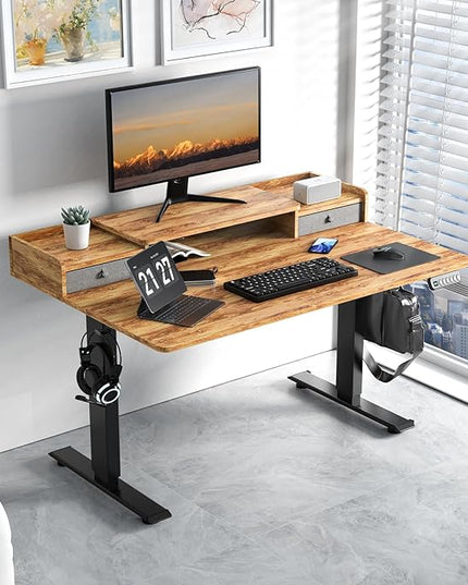 48 x 30 Inch Electric Standing Desk with 2 Drawers, Adjustable Height Widened Stand Up Desk with Storage, Sit to Stand Ergonomic Workstation for Home Office, Light Rustic
