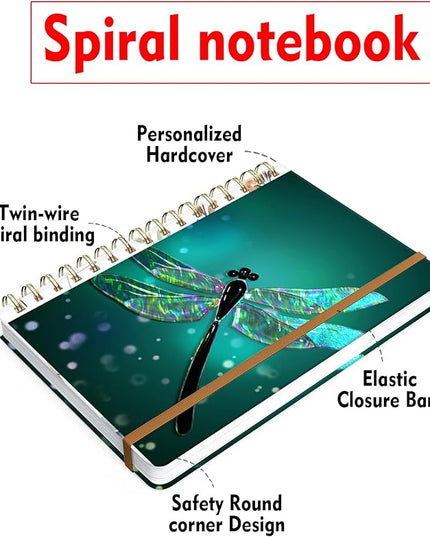 Spiral Journal Notebook for Women, Hardcover A5 College Ruled Notebook, 120 Pages, Thick Paper, Cute Lined Journal for School, Office & Work, 6 x 8.4 in(Dragonfly)