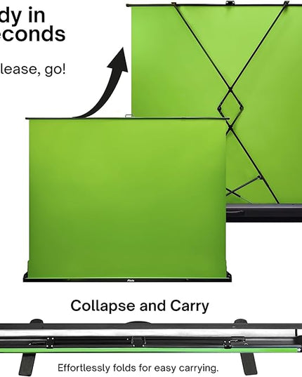 [Wide Version] Pixio Green Screen Extra Large Backdrop 78" L x 78" W - Free Standing, Portable, Collapsible, Auto-Locking Green Screen Background for Photoshoots, Filming, Streaming, TikTok, Zoom