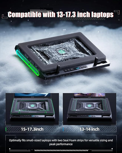 llano V10 Gaming Laptop Cooling Pad, RGB Laptop Cooler Stand with Powerful 4.72 Inch External Turbo Cooling Fan, Fast Cooling Computer 13-17.3in, Button Control, 3 Adjustable Stand, 4-Port USB C&A