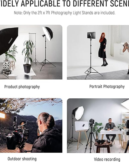 NEEWER Photography Light Stand, 7 Feet / 210cm Aluminum Alloy Photo Studio Tripod Stands for Video, Portrait and Photography Lighting, Reflectors, Soft Boxes, Umbrellas, Backgrounds (2 Pieces)