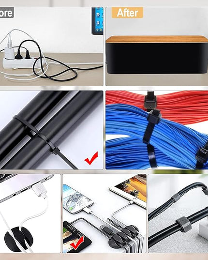 YUANYE Cable Management Box Cable Management Kit for Power Strip to Hide Wires,Cord Organizer Boxes,Safe ABS Material Wire Organizer of Cable Clips Sleeve for Home & Office,3Pack-128PCS /Black