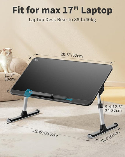 SAIJI Leather Laptop Bed Tray Table, Adjustable Laptop Stand with Removable Stopper, Portable Lap Desks with Foldable Legs, Notebook Stand Breakfast Reading Desk for Sofa Couch((Medium, Black)