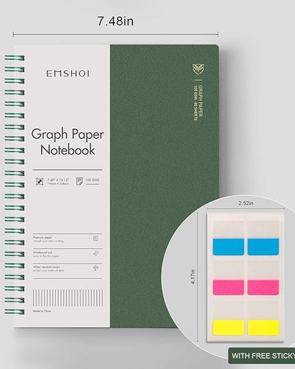 EMSHOI Graph Paper Spiral Notebook 7.48" x 10.15" - B5 Graph Paper Notebook, 2 Pack 320 Pages 100gsm Thick Grid Paper, Plastic Hardcover Journals for Writing Engineering Graphing Work School Supplies