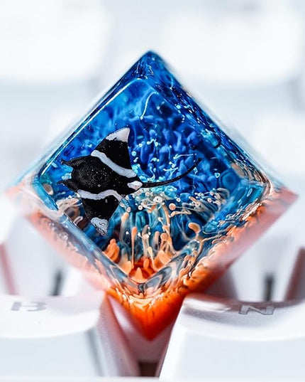 Manta Ray Artisan Keycap Blue Orange Ocean Coral R1 SA Profile Custom Sea Creatures Keycaps 1U ESC Handmade Gaming Resin Key Cap Cherry MX Switch Compatible Mechanical Keyboard Manta Ray Lover Gift