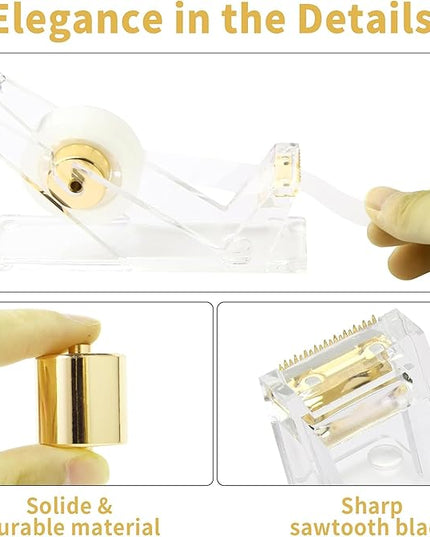 Gold Desk Accessories, Office Supplies Set with Acrylic Stapler, Tape Dispenser, Staple Remover, Pen Holder, Scissor, Binder Paper Clips, 1 Ballpoint Pen, 1 Clear Tape and 1000pcs Staples