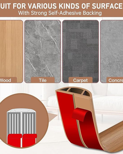Floor Cord Cover Self Adhesive Cord Hider Floor Extension Cord Covers for Floor Power Cord Protector Cable Management Prevent Cable Trips Cable Cavity 0.51" W x 0.31" H (Light Brown Wood, 3.3Ft)