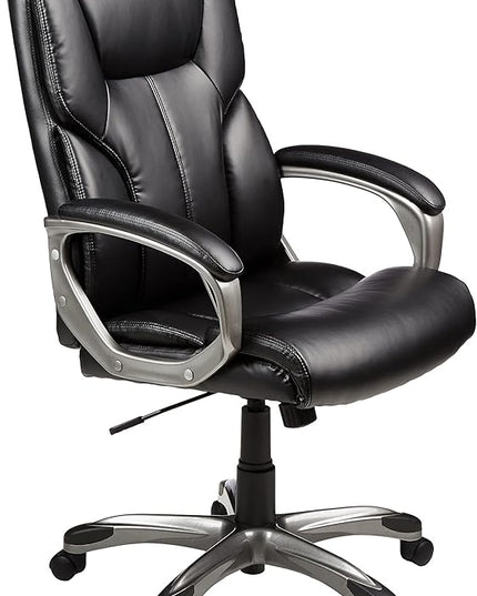 Amazon Basics Executive High Back Office Desk Chair, Adjustable Height, Tilt, Swivel, one Size, Black/Silver