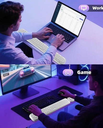 Wrist Rest for Keyboard and Mouse, Upgrade Enlarge Mouse Pad Wrist Rest, Ergonomic Memory Foam, Non-Slip Base for Computer Gaming & Office Work, 2 Piece Set, Grey (14.17x3.15+5.9x3.15 inch)