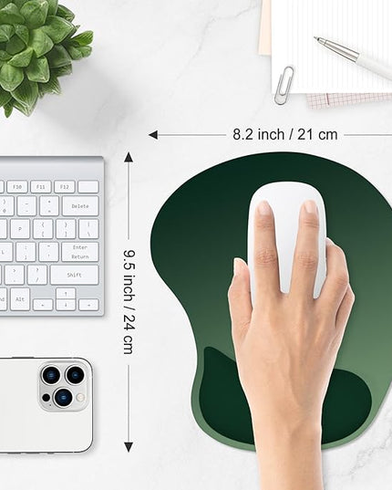 ITNRSIIET Ergonomic Mouse Pad, Cushioned Gel Wrist Rest, Non-Slip Base, Smooth Surface, Cute Multi-Color, 9.5 x 8.2 in, Deep Green Gradient
