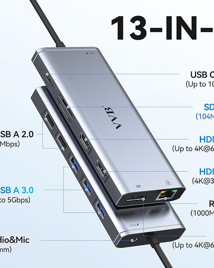 USB C Laptop Docking Station Dual Monitor HDMI for Dell/HP/Lenovo Laptop Type C Hub Multiport Adapter Dongle Dock,USB C to 2 HDMI+DisplayPort DP+Ethernet+100W USB C Power Charge Port+5USB+SD/TF+Audio