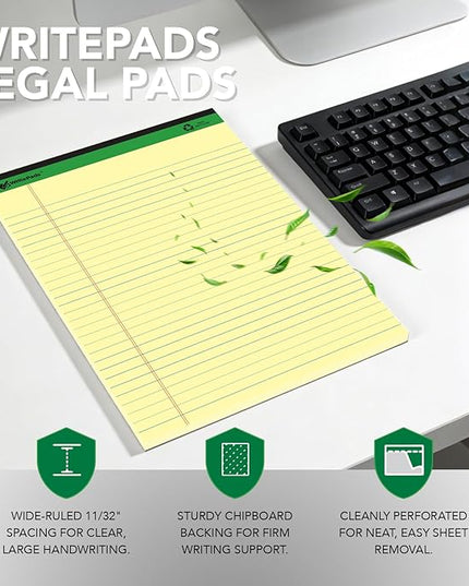 KAISA Legal Notepads 8.5"x11.75"，12pads note pads office supplies Recycled Paper 8.5"x11.75" Wide Ruled 50 sheets Hard Back Notepads 8-1/2"x 11-3/4" Writing Tablet Canary For Office Supplies (Pack of 12) KSU-5668