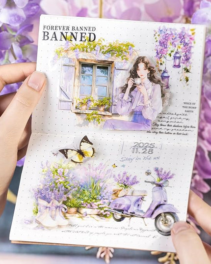 AuriicLeaf Violet Garden PET Sticker Set, 80PCS Fairy-Themed Scrapbook Supplies Journal Stickers in Purple for DIY Crafts, Planners, and Collages