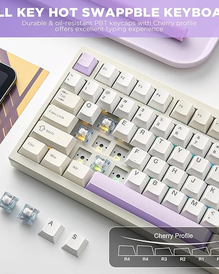 YUNZII AL80 Wireless Mechanical Keyboard,Full Aluminum CNC, Smart LCD Display,Hot Swappable Gasket Mount 75% Layout with Knob,BT/2.4G/USB-C,QMK/VIA Support for Win/Mac (Beige, Gateron Zero Switch)