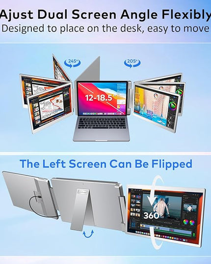 Laptop Screen Extender, 15.6" FHD Laptop Monitor Extender, Triple Portable Monitor for 12"-18.5" Laptops, Plug & Play, 360° Rotation Screen, Compatible with MacOS/Wins/Switch/Surface
