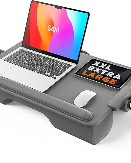 SAIJI Lap Desk with Cushion, Computer Laptop Stand, Lap Laptop Table, Built-in Drawer Storage, Phone Holder, Wrist Pad