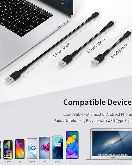 6 inch Short Fast Charging Cord, 5 Pack Durable USB A to USB Type C 3A Cable for Charging Station Compatible with Samsung Galaxy Note 9 10 S10 S20 S30 OnePlus 7T 8T LG V30 V40