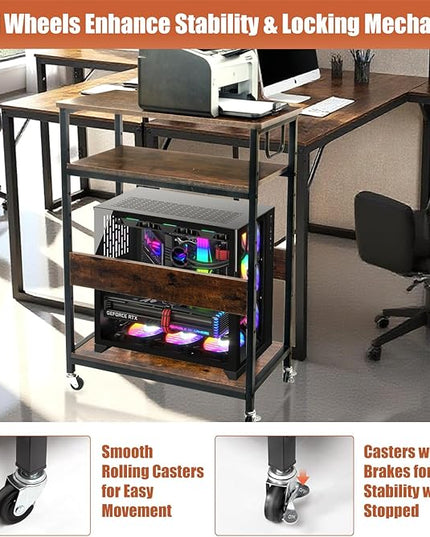 Extra Large Height Adjustable Computer Tower Stand, Computer & Machine Carts, PC Tower Stand, Printer Stands with Steel Wheels, Holds Up to 110 lbs (Fits 11" D x 22" W x 24.5" H Towers)