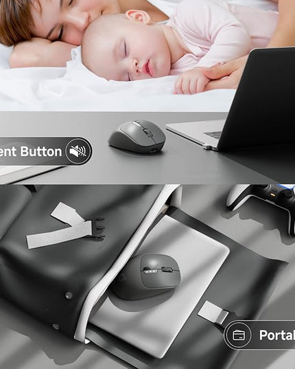 EWEADN Q5 Wireless Mouse, Bluetooth & 2.4G Quiet Computer Mouses with 1600 DPI, Battery Level Display, Ergonomic Office Mouse,6 Button Portable Cute Cordless Mice for Laptop/PC/Mac- Black