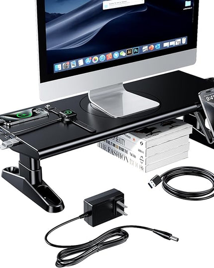 Computer Monitor Stand Riser for Desk with Usb Hub Charging,30W/5Gbps Usb C Docking Station with Power,4.5-6.3''Freely Height Adjustable with Phone Holder,Monitor Stands Riser for PC,Laptop,Printer,TV