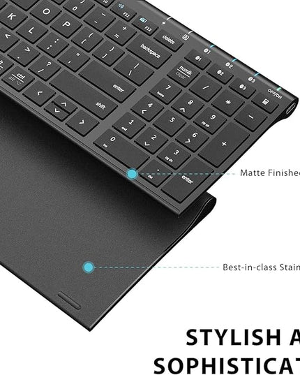 iClever BK10 Bluetooth Keyboard, Universal Bluetooth 5.1 Wireless Keyboard with Number Pad, Ergonomic Design, Multi-Device Compatibility, Stable Connection for Mac, iPad, iPhone, Android, Windows