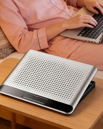 Adjustable Laptop Fan Stand, 35x26x2.3cm Aluminum Alloy Quiet Cooler Riser, Computer, Laptop, Keyboard, Phone, Tablet, Book, Desk, Home, Dorm, Office
