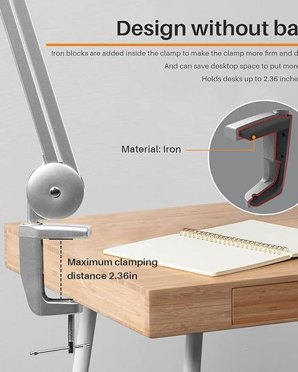 Task Lamp with Clamp, Bright 117PCS LEDs, Metal Swing Arm 24W 2200 Lumen Dimmable Led Desk Lamp for Architect Home Office Study Reading Dorm Workbench Craft, 23 Inch Working Lamp(Silver)