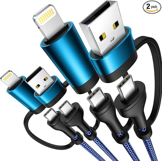 XUDUO 4 in 1 Charging Cord [2Pack 6.6FT] Fast Charging Ccable Apple MFi Certified Lightning Cable Nylon Braided 60W Multi USB C Cable for iPhone 16/15 14 13 12 iPad Samsung Galaxy MacBook iPad Tablets