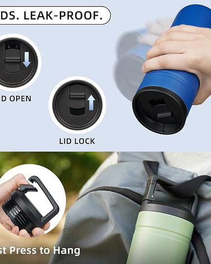 BJPKPK Insulated Water Bottle with 2 Lids,20 oz Double Wall Stainless Steel Vacuum Tumbler Travel Coffee Mug,Wide Mouth Thermal Cup,Sapphire Blue