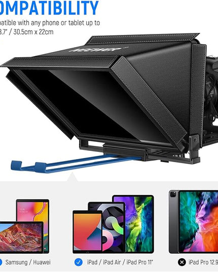NEEWER X12 Aluminum Teleprompter with RT-110 Remote Control (Connected via Bluetooth on NEEWER Teleprompter App) & Carry Case, Compatible with iPad, iOS/Android Tablets, Smartphones, DSLRs (Black)