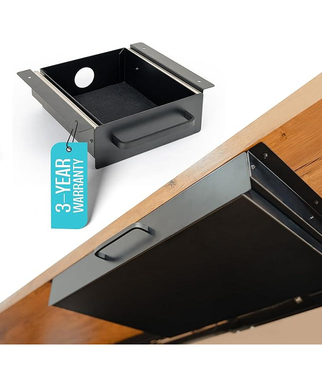 Under Desk Drawer Slide Out Attachment - Carbon Steel Undermount Table Drawer with Cable Management, Pull Out Add-On Storage for Office & Standing Desks (7.5" x 8" x 2.8")