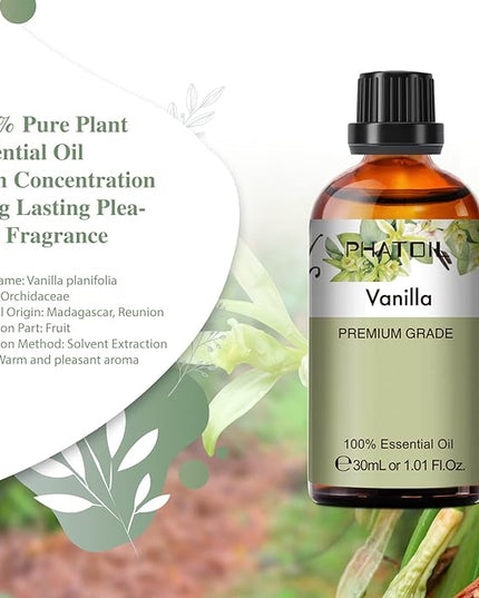 Vanilla Essential Oil, 1.01Fl.Oz (30ML) PHATOIL Pure Essential Oil Singles for Aromatherapy Diffusers, Humidifiers, Great for DIY Candle and Soap Making, Gift for Friend