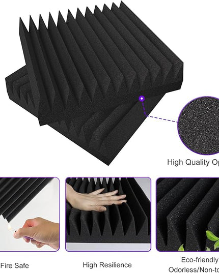 TroyStudio Thick Acoustic Foam Panels, 12 X 12 X 3 Inch 12 Pcs Broadband Sound Absorbing Foam, Dense Soundproof Padding Tile, Recording Studio Foam Absorber, Wedges Decorative 3D Wall Ceiling Panel