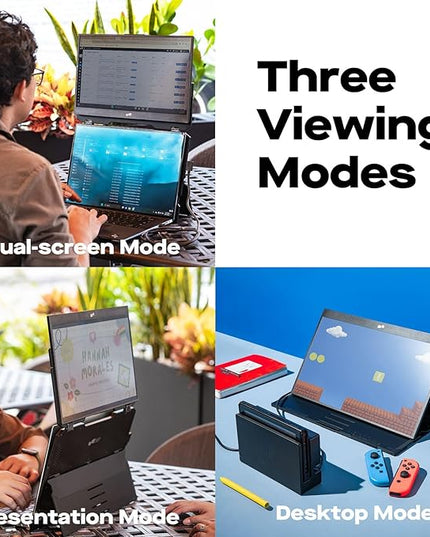 Duex Float Mobile Pixels 15.6" Stacked Portable Screens, Full HD IPS 1080P Touchscreen Monitor with Built-in Kickstand, USB Type-C/HDMI Plug and Play, Support Windows/Mac/Android/ChromeOS/Switch