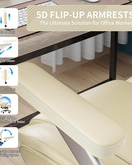 Big and Tall Office Chair with 5D Arms, 600lbs Fabric & PU Leather Heavy Duty Desk Chair, Adjustable Lumbar Support & Height, Tilt Function, High Back Ergonomic Executive Computer Chair